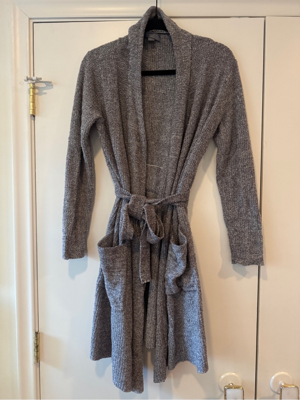 Barefoot Dreams Heather Gray Open-Front Knit Robe Cardigan with Belt